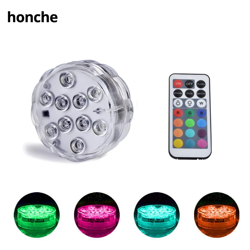 

10 PCS Submersible LED Lights Waterproof with Remote Controls, Battery Operated RGB for Aquarium Pond Fountain Vase Pool Party