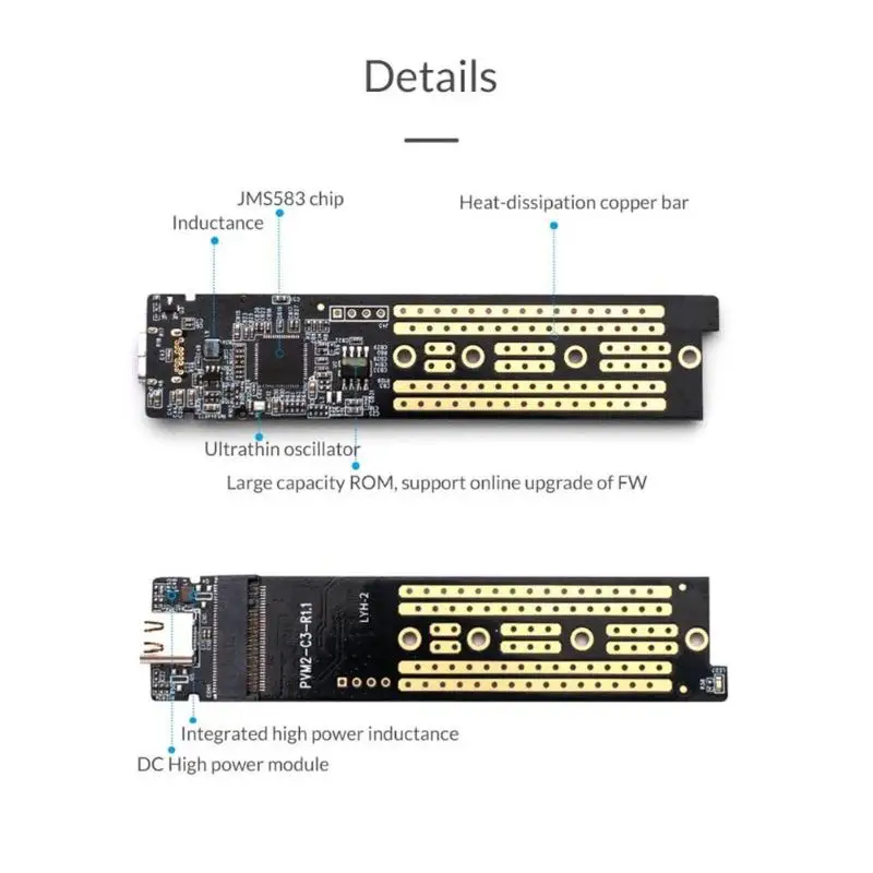 ORICO Transparent NVME M.2 SSD Case10Gbps clear M.2 M-Key USB3.1 External Solid State Disk Box for iOS, Windows 7/8/10