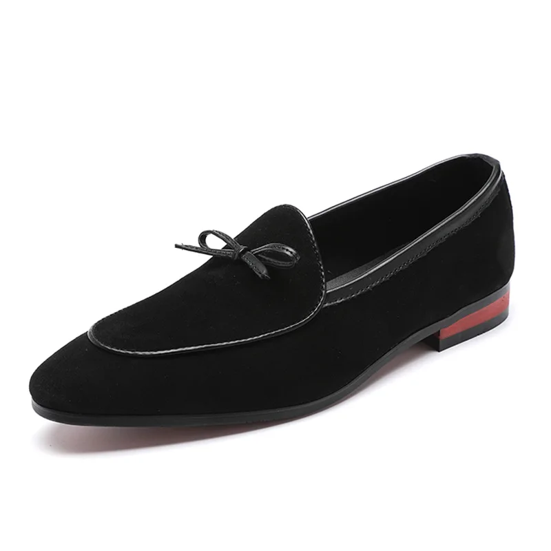Merkmak/модные мужские замшевые лоферы с острым носком; большие размеры 38-48; Мужские модельные туфли; повседневная обувь без шнуровки; мужская обувь на плоской подошве - Цвет: Black