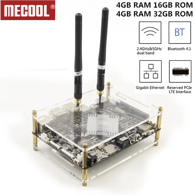 MECOOL VS RK3399 DIY Mali T860 ТВ коробка супер макетная плата 4K 10Bit VP9 Android 7 1 4G + 32G/2G 16G H.264 H.265 1000M