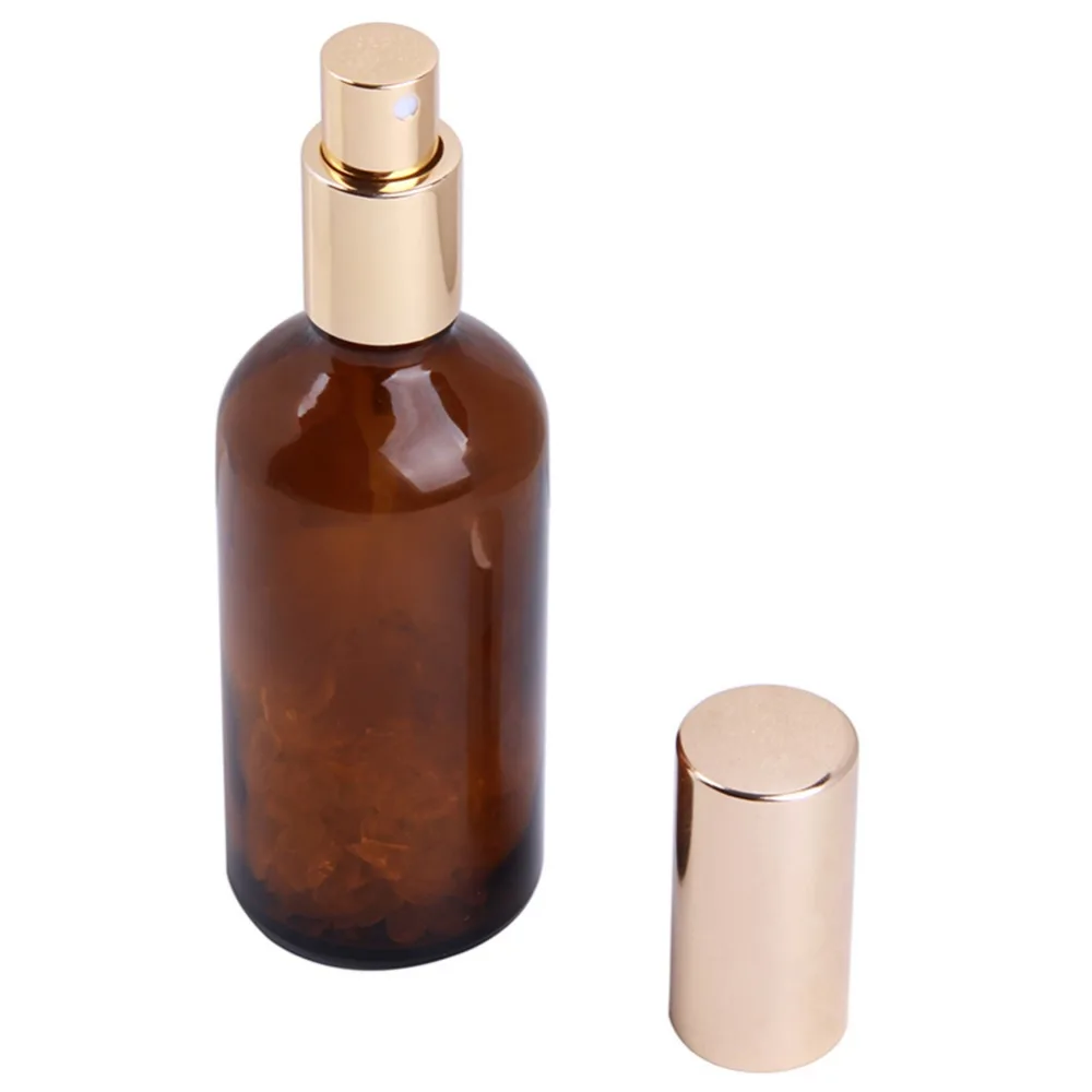 yaye 1pc Natural Clear Quartz Gemstone Chips 100ml Amber Glass Bottles