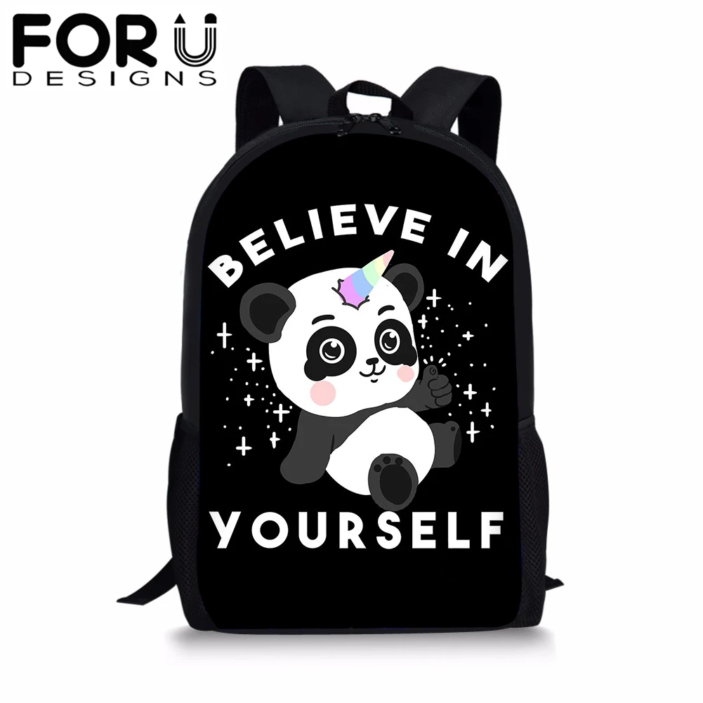 

FORUDESIGNS Cute Panda Unicorn School Backpack for Teenager Girl Boy Students Cartoon BookBag 16 inch Satchel Daypack Mochila