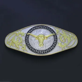 

Gold Waist Belt Shape Bull Head Floral Flower Cowboy Cowgirl Western Belt Buckle Silver With Gold
