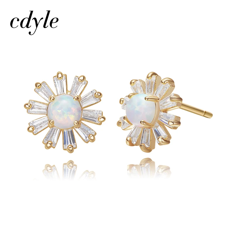 Cdyle Pendientes Mujer Moda серьги с цветами для девочек милые маленькие ромашки 925 пробы опал в серебряной оправе серьги-гвоздики женские подарки