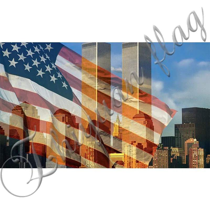 Флаг США с флагом здания Всемирного торгового центра 3ftx5ft изготовленный на заказ здание Всемирного торгового центра на знаке флага
