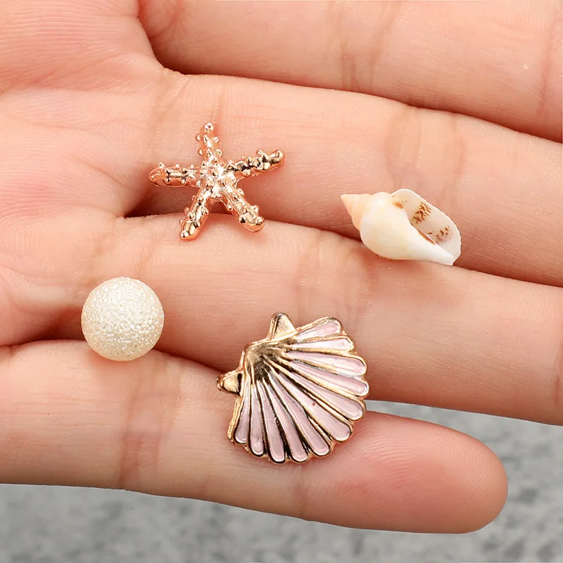 Fashion Charm Starfish Conch Pearl Seashell Ear Stud Earrings Necklace Suit Lot 