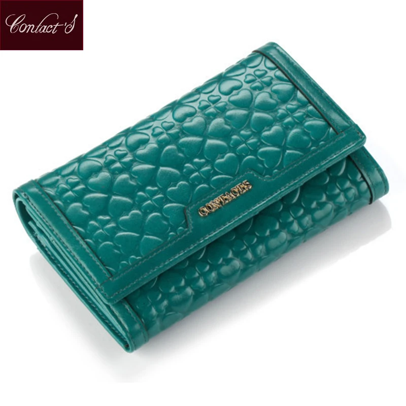 Модный кошелек Contact's клатч женские короткие кошельки из вощеной кожи рельефный