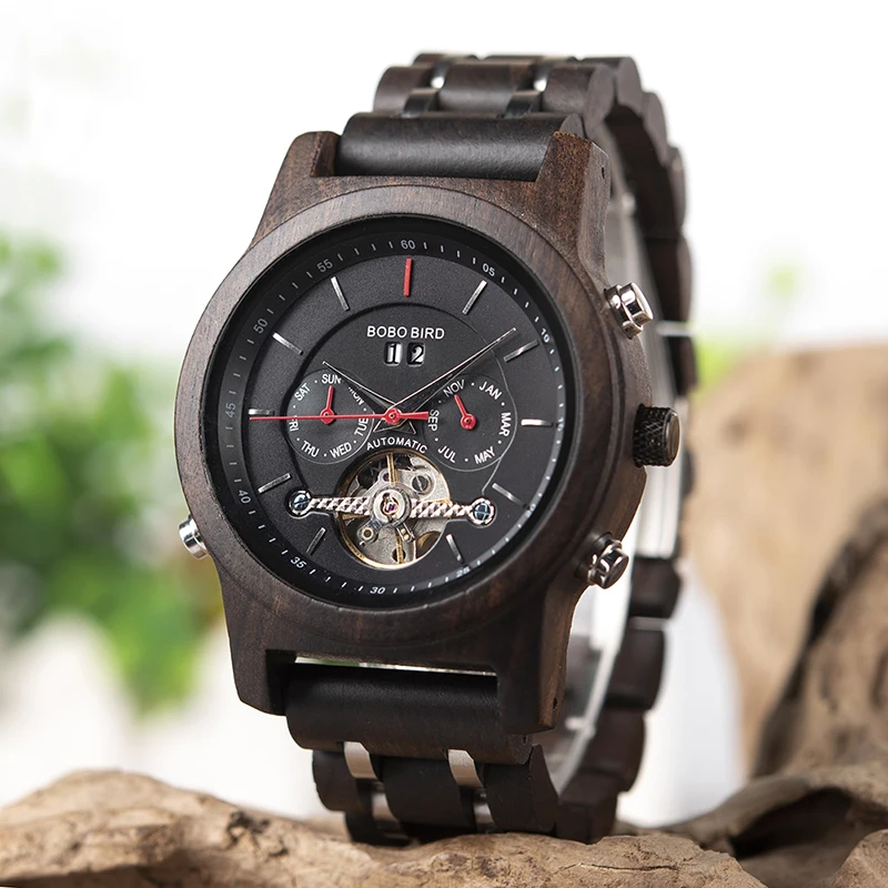 بوبو الطيور ساعات آلية الرجال أعلى العلامة التجارية الفاخرة خشبية ووتش montre أوم automatique W-Q27