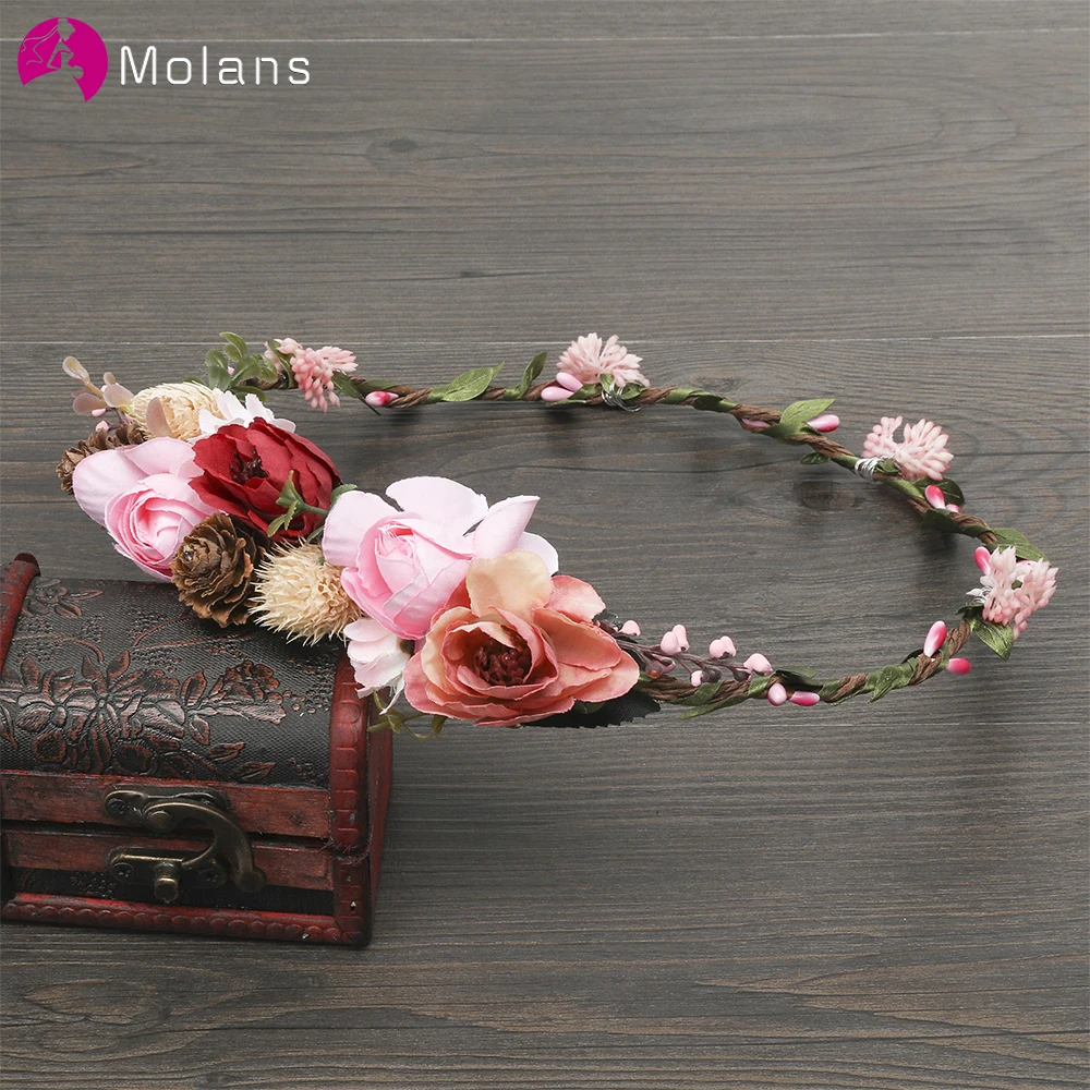 MOLANS Simulation Rattan Pinecone Flower Accessories Women Vintage Flower Crown Boho Outdoor Fashion Photoshoot Headpiece