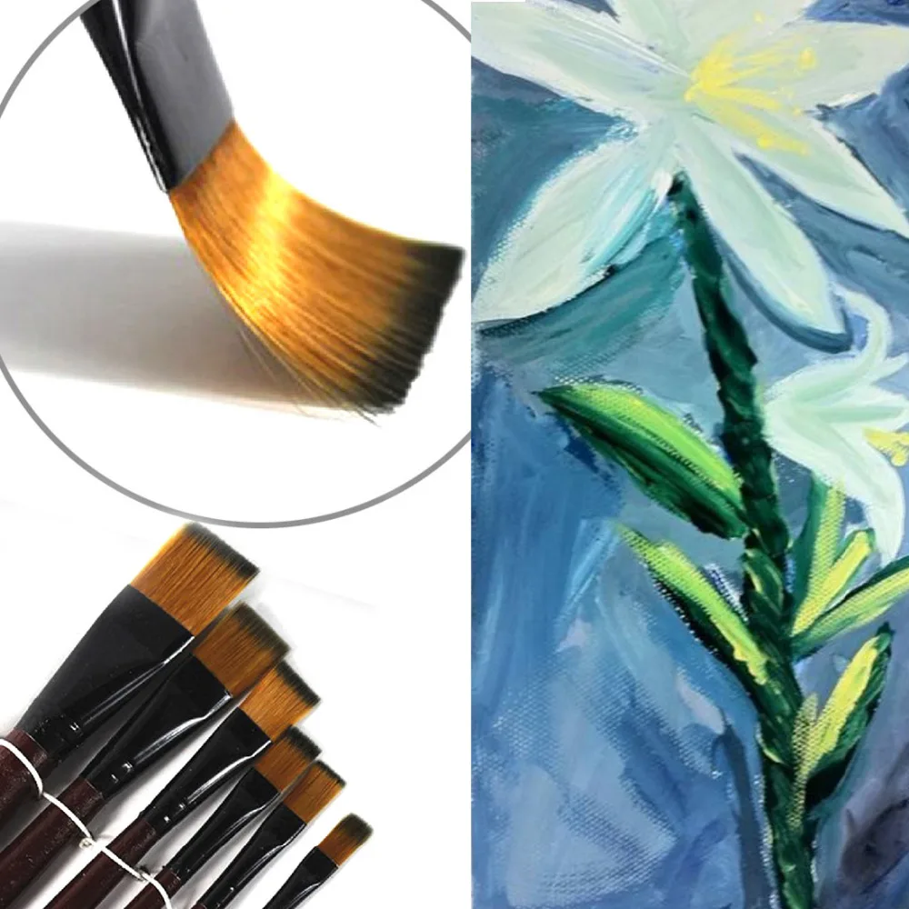 

New 6pcs/set Different Shape Nylon Hair Paint Brush Set Wooden Handle Gouache Watercolor Oil Painting Brush Set Acrylics Art