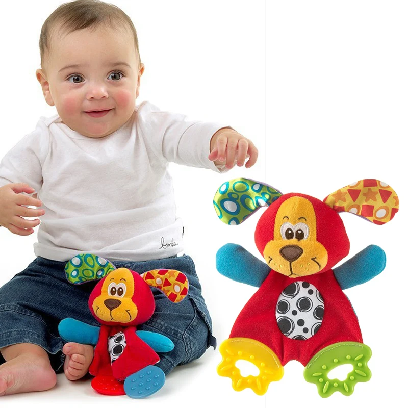 

Baby Infant Cute Dog Plush Toy Comfort Towel with Sound Paper and Teether Dog Soft Appease Stuffed Toy Playmate Calm Doll