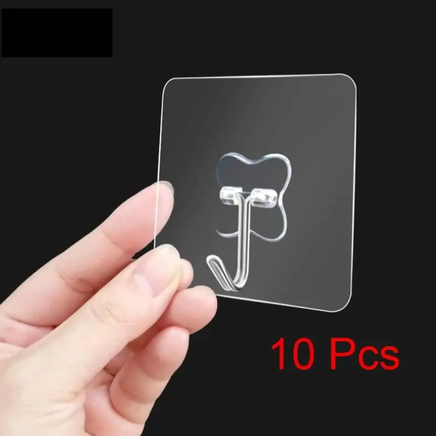 

10PCS Hook Strong Transparent Suction Wall Sucker Hanger Waterproof Adhesive Heavy Load Rack Stainless Steel Hook cintre cabide