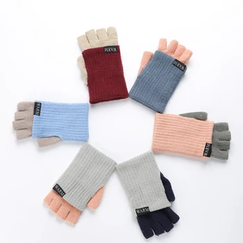 

Gloves Women Winter Cute Warm Warmer Mitts Half Finger Mittens Women Thick Candy Color Female Gloves
