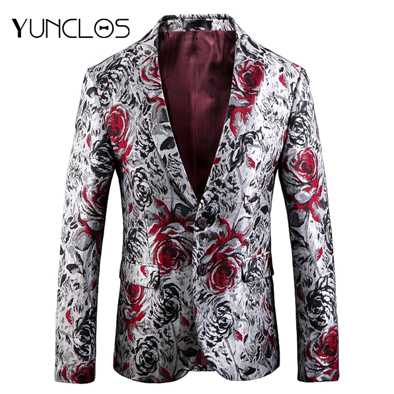 

YUNCLOS Rose Jacquard Men Blazer