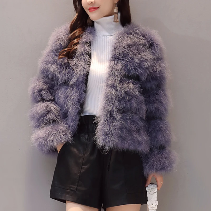 D'hiver Femmes De À Autruche Sexy La Manches Plus Laine Manteau Photo 2018 Veste Longues Festival Plume Taille Fourrure Dinde Court Mode w6agnHY