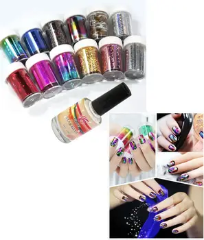 

12 Colors Nail Art Transfer Foil Sticker & Glue Set for Nail Tips Decoration