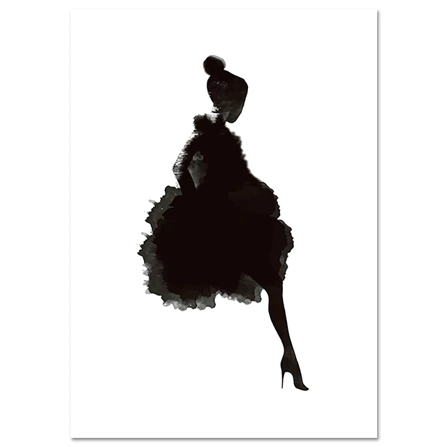 Акварельная Девушка Печать на холсте картина скандинавский плакат мода настенное искусство черно-белая картина для гостиной абстрактная Минималистичная - Цвет: Picture 4