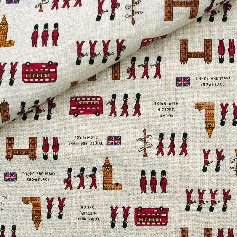 

Cotton Linen Fabric for handmad, bed, bag, curtain - Guard In London - red and yello (LF0138)