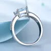 UMCHO-anillos de Topacio azul cielo para mujer, sortija de boda de Plata de Ley 925, sortija delicada de aniversario, joyería fina de piedras preciosas de corte cuadrado ► Foto 3/6