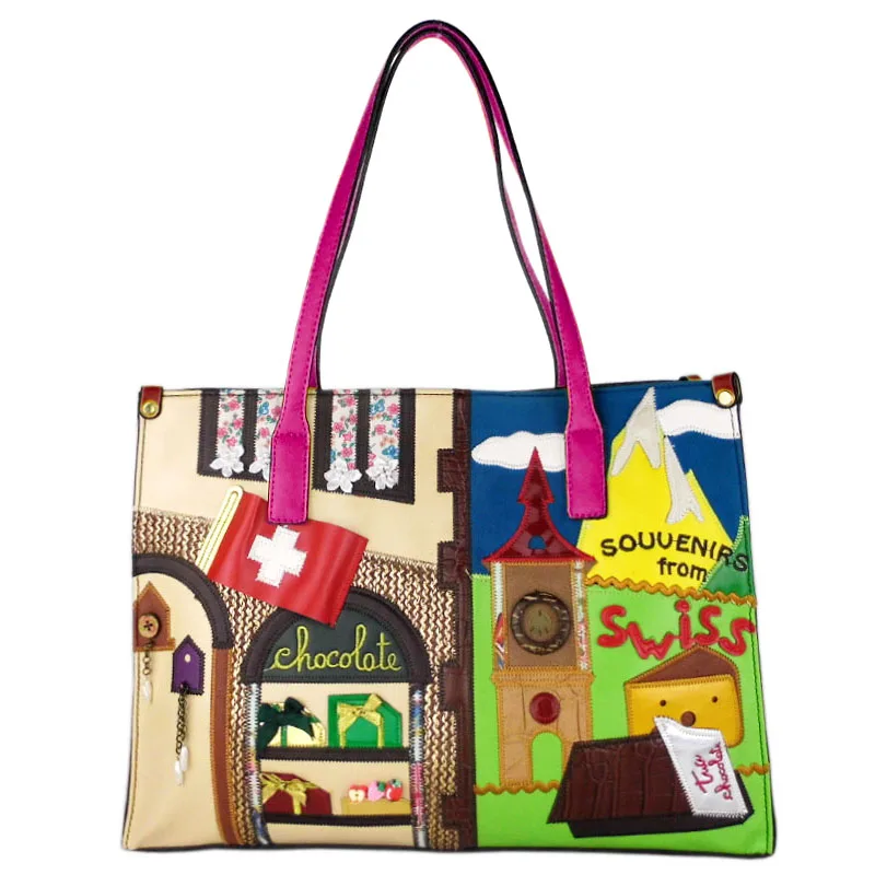 

2018 Braccialini SWISS style Big Capacity Embroidery Tote Fashion Shoulder Bags Designer Women Hand Bag Ladies's messenger bag