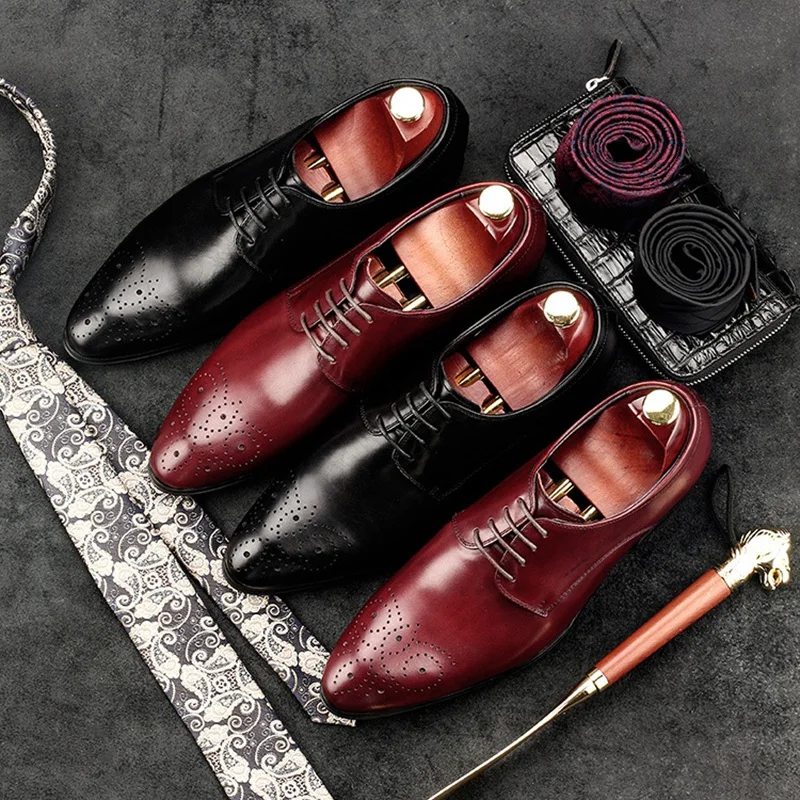 Luxury Round Toe Breathable Man Formal Dress Shoes Genuine Leather