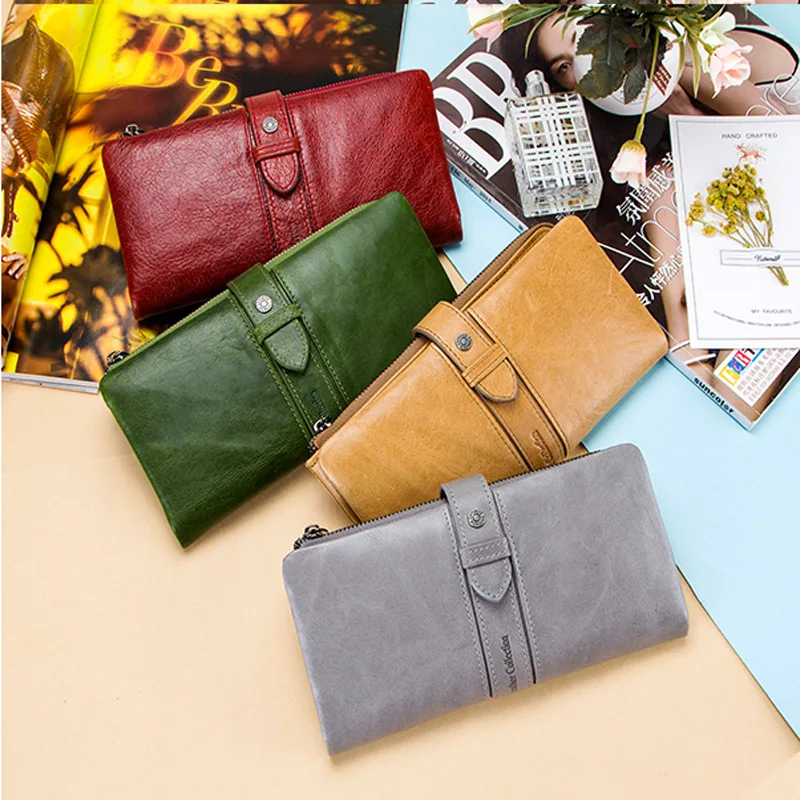 

New Ladies Long Cow Leather Wallet Multicolor Ladies Genuine Leather Casual Buckle Clutch Business Casual Ladies Wallet