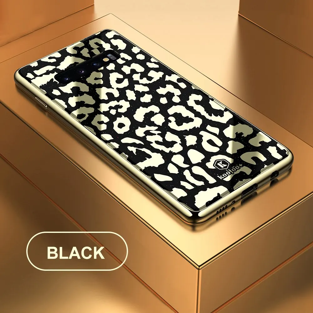 Black OTAO стеклянный чехол с леопардовым принтом для samsung Galaxy S9 S10 Plus S10e, Жесткий Чехол из поликарбоната для samsung Note 9, мягкий чехол из ТПУ с краями - Цвет: Black