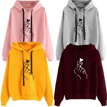 

Finger Heart Women's Long Sleeve Hoodie Sweatshirt Hooded Jumper Pullover Tops Coat Xmas Clothing