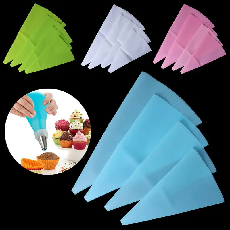 

Drop Ship 4pcs Silicone Reusable Icing Piping Cream Pastry Bag Cake Decorating Tools DIY