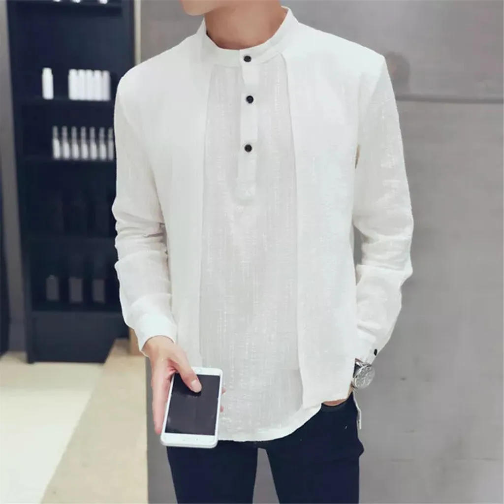 

Zerotime #401 2019 NEW FASHION Mens Summer Button Casual Linen and Cotton Bluse Long Sleeve Top Blouse daily wear Free Shipping