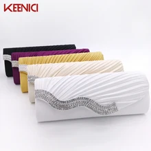 Атласные плиссированные Для женщин Вечерний Клатч дамы день сцепления кошелек цепи Сумочка невесты Свадебная вечеринка мешок Bolsa Mujer