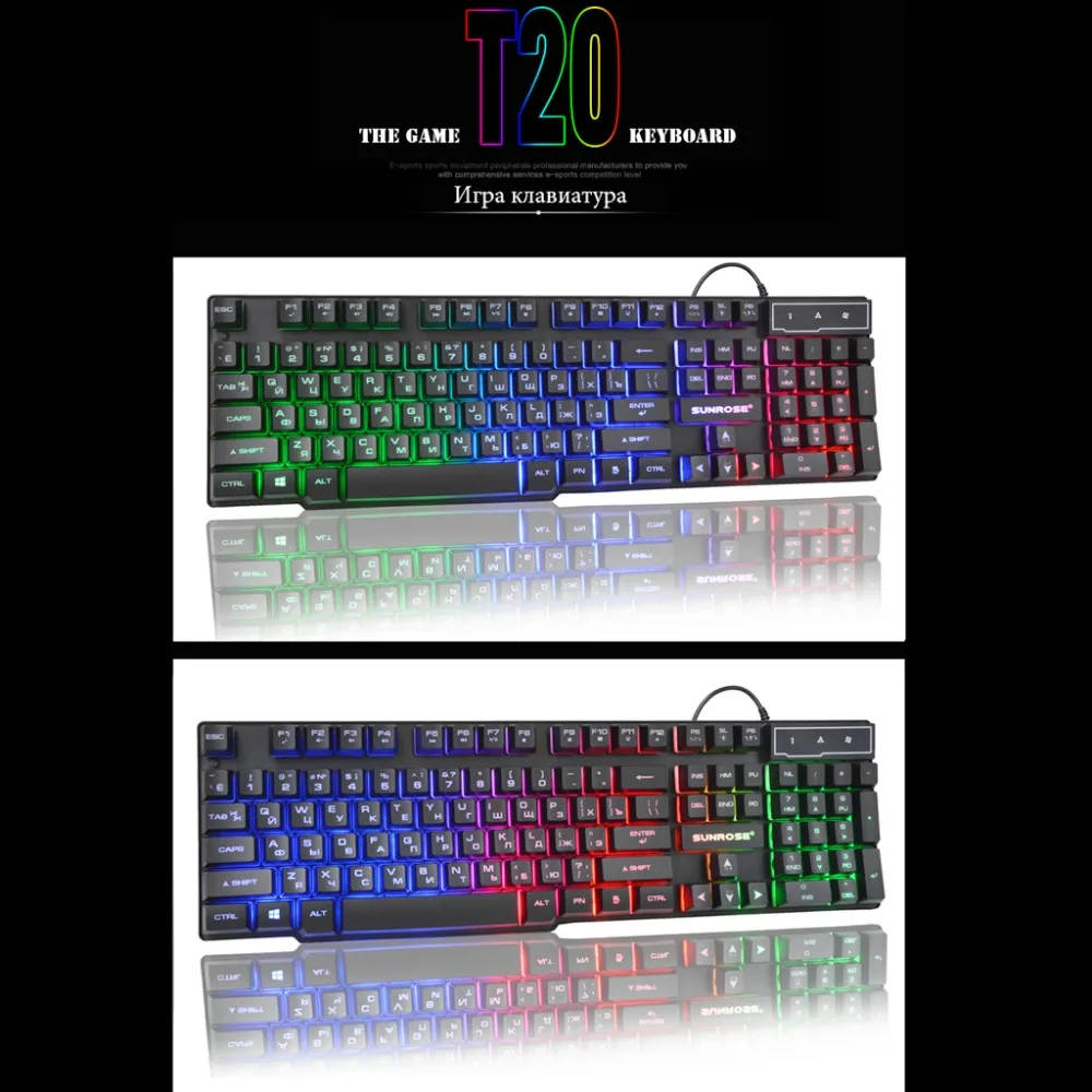 

Ergonomic Russian English Gaming Keyboard 104 Keys Waterproof USB Wired With Colorful Backlit Keycaps Gamer For PC Games Players