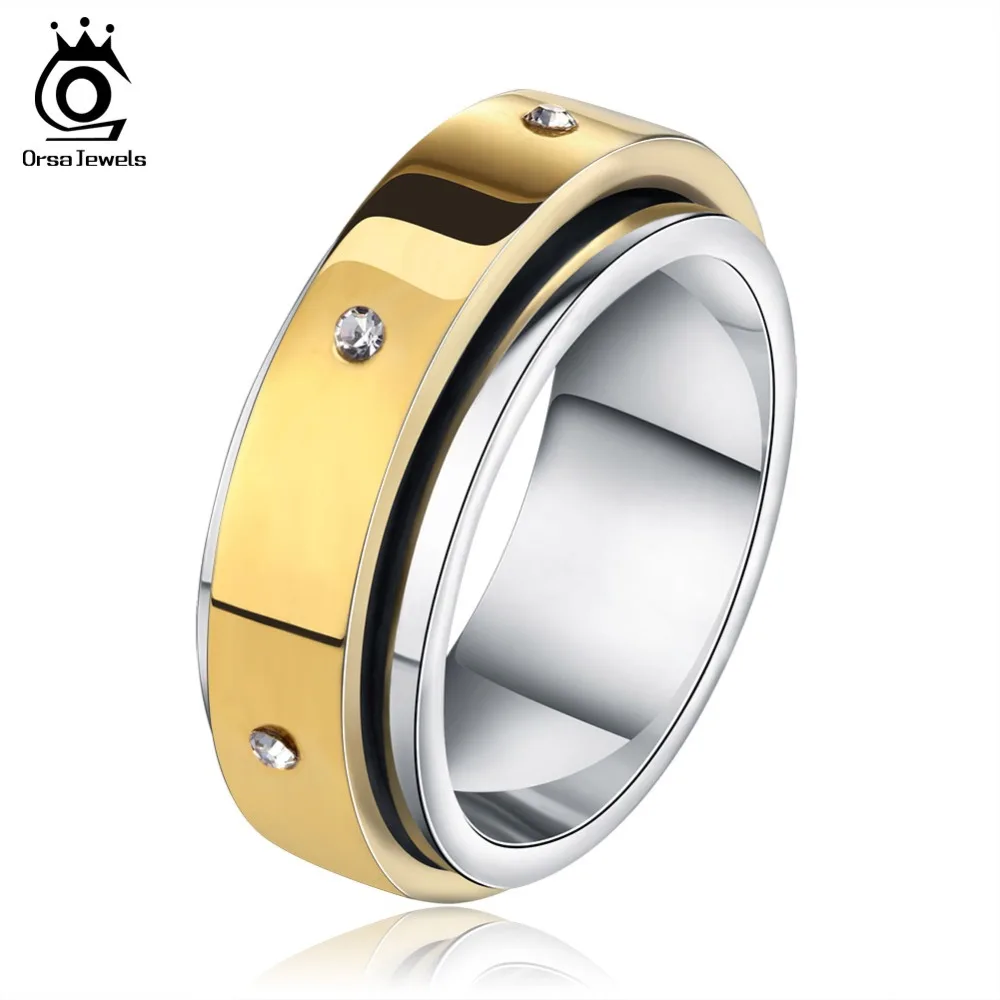 ORSA JEWELS Men's Rings 316L Stainless Steel 6 Piece Cubic Zircon Cool Men Fashion Gold-Color Ring Band Jewelry GTR08