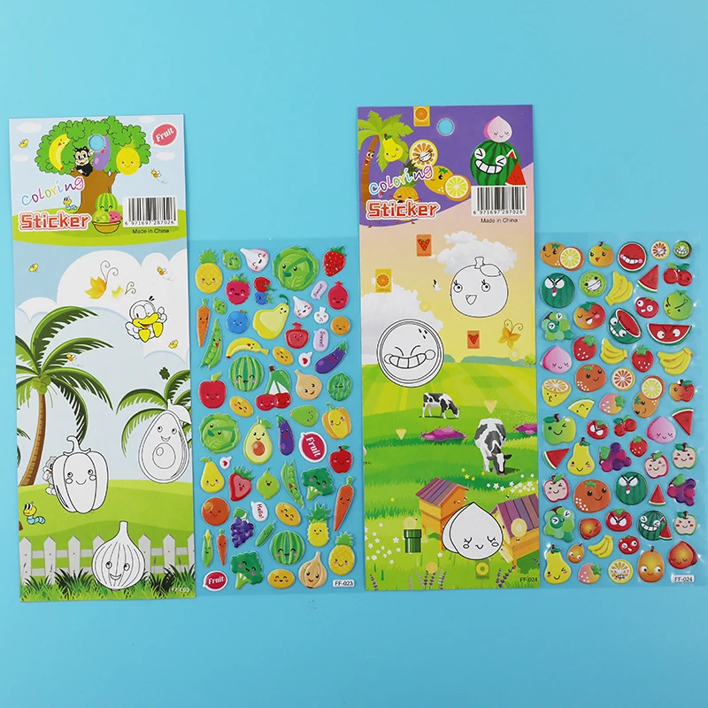 4 Sheets Real Fruits Fruitage Greens Pear Banana Grapes Scrapbooking Bubble Stickers Emoji Reward Kids Toys Factory Direct Sales