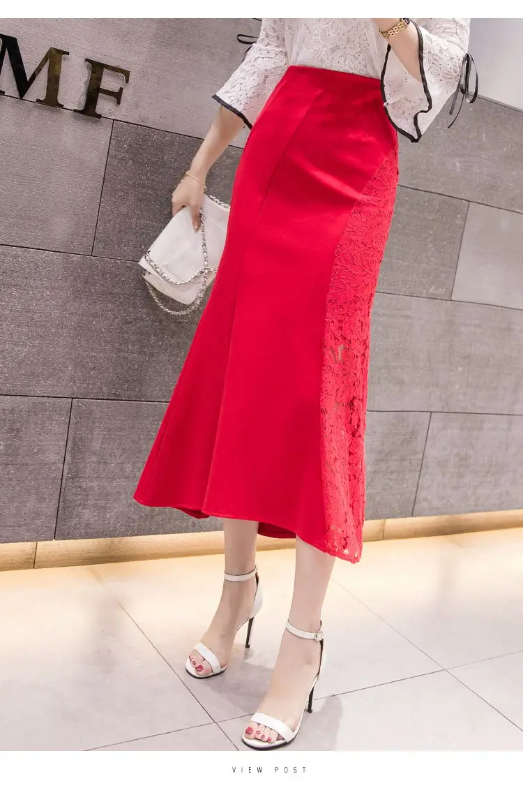 Plus Size Lace Skirt Women New Korean Fashion High waist Long Mermaid Skirts Stretch Slim Elegant Pencil Skirts