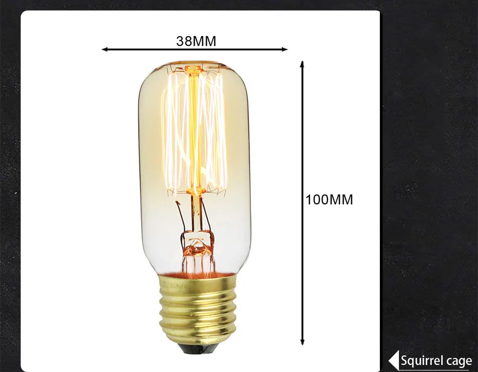 T38 короткозамкнутый декоративные лампочки Эдисона E27 лампа накаливания 220 В 40 Вт Праздничные огни 40 Вт лампа декор свет Amber