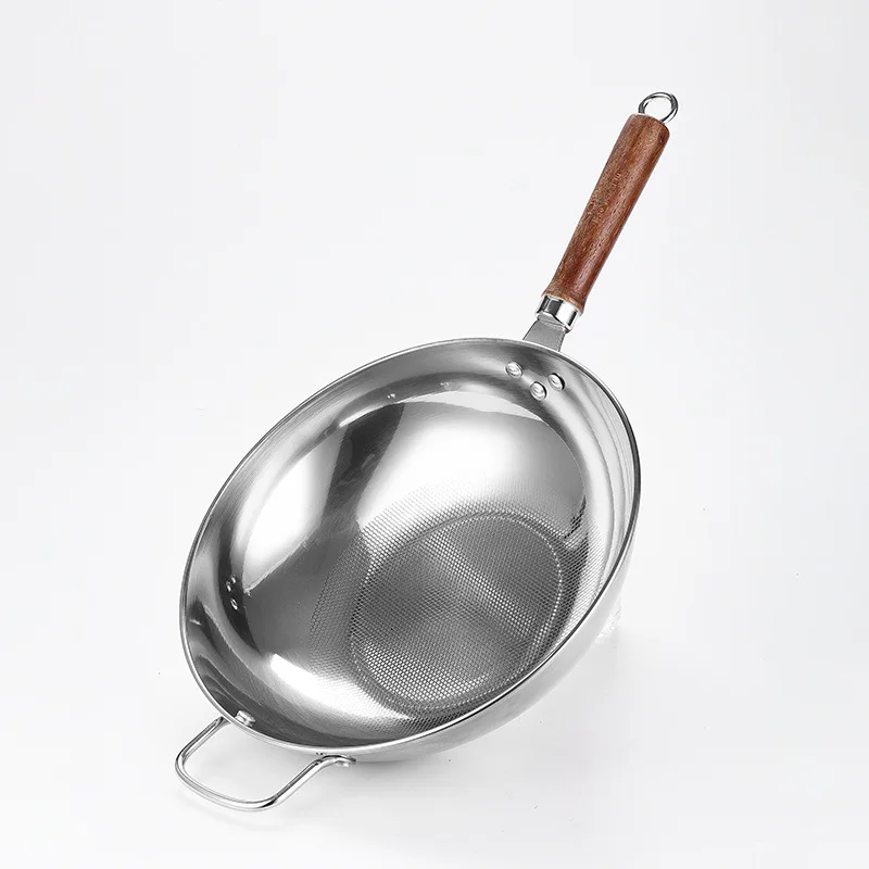 

32cm Cookware Wok Non-stick Cooker #304 Stainless Steel Frying Pan Uncoated Cooking Pot Frying Wok Pan Kitchen Pot