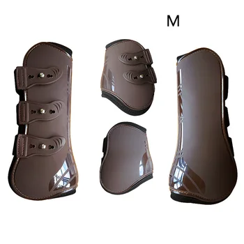

Durable Training Adjustable Farm Equestrian PU Leather Guard Riding Practical Front Hind Protection Wrap Brace Horse Leg Boots
