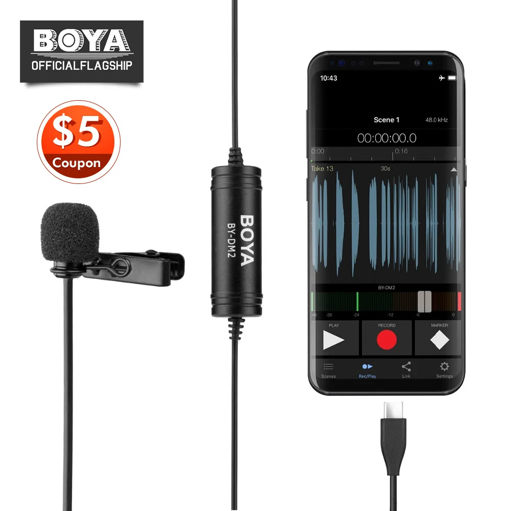 

Newest BOYA BY-DM2 Lavalier Microphone Clip-on Mic with Type-c Interface Plug for BlackBerry LG Samsung Huawei Xiaomi One Plus