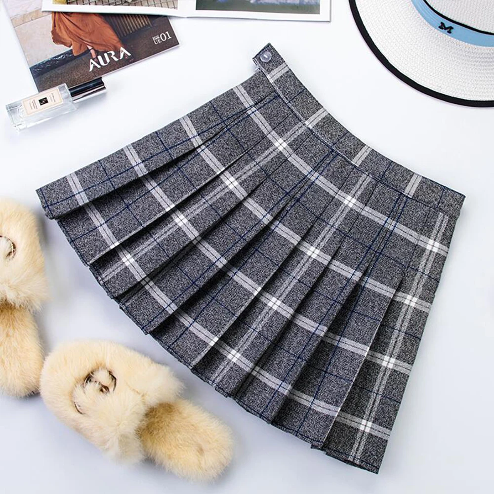Короткая юбка Харадзюку размера плюс, новая Корейская клетчатая юбка для женщин, на молнии, высокая талия, для школьниц, плиссированная клетчатая юбка, Сексуальная мини-юбка