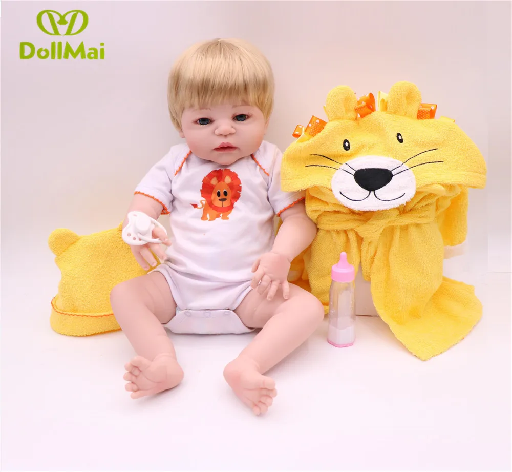 22 &quotсиликоновый reborn baby boy girl dolls парик из светлых волос с мультяшным львом банные