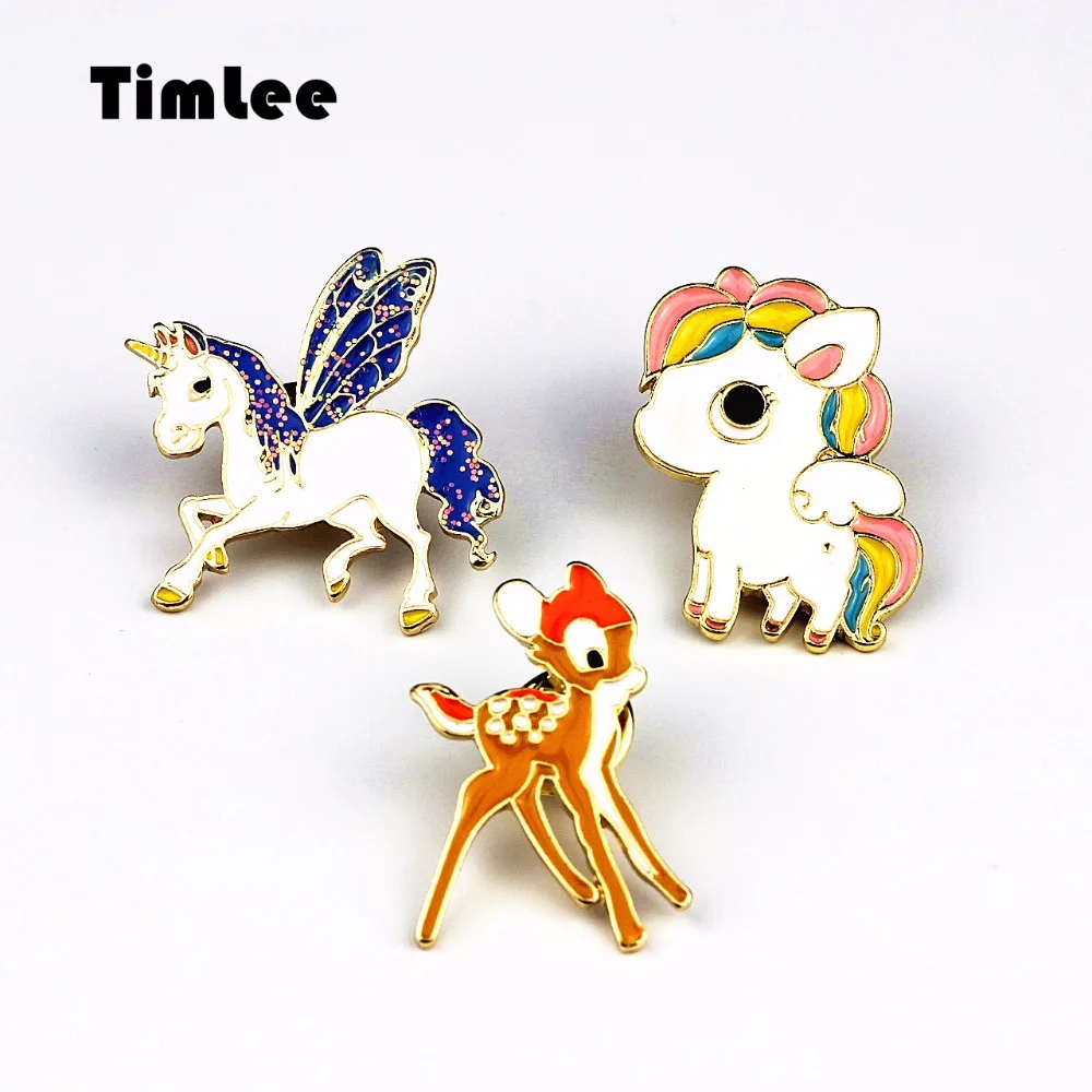 Timlee X225Cute Cartoon Pony Unicorn Fawn Animals Brooches Gift Wholesale | Украшения и аксессуары