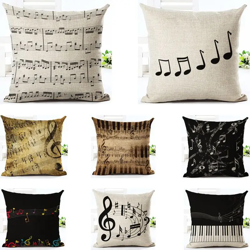 

RUBYLOVE Cotton Linen Cushion Cover Music Symbol Pattern Pillow Case Sofa Cushion Case Square Decorative Pillow Cover