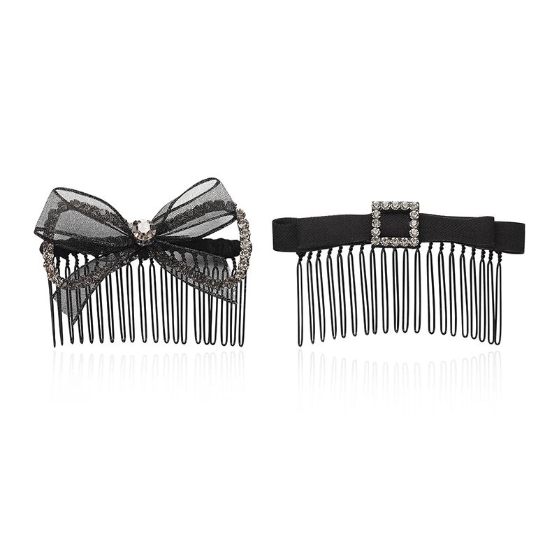

CHIMERA Bow Hair Comb Clips 2Pcs/Set Women Crystal Hair Pin Simple Sweet Rhinestone Korean Fabric Bowknot Metal Hair Accessories