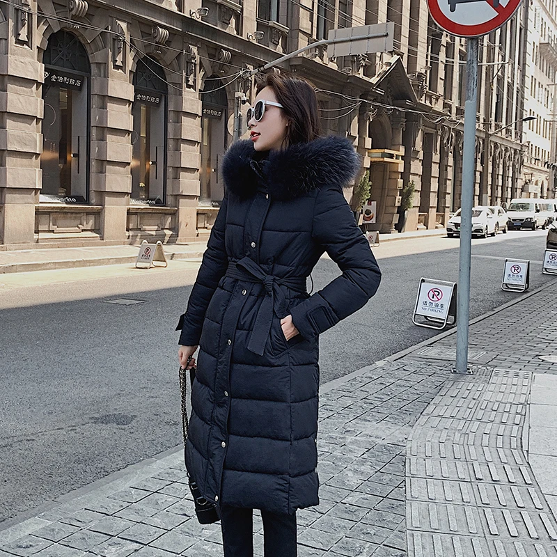 

2019 Winter Jacket Women thick Winter Coat Lady Clothing Female Jackets Long Parkas Fake fur collar Parka down cotton jacket