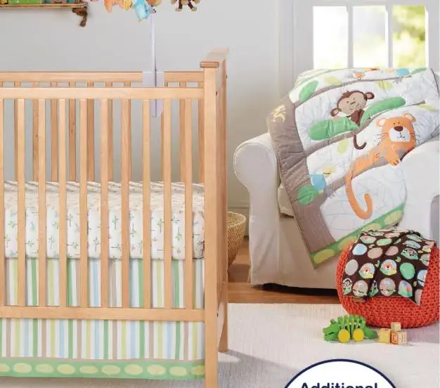 Forest Animals 3 Piece Baby Crib Bedding Set, pink, green, blue for boy and girl