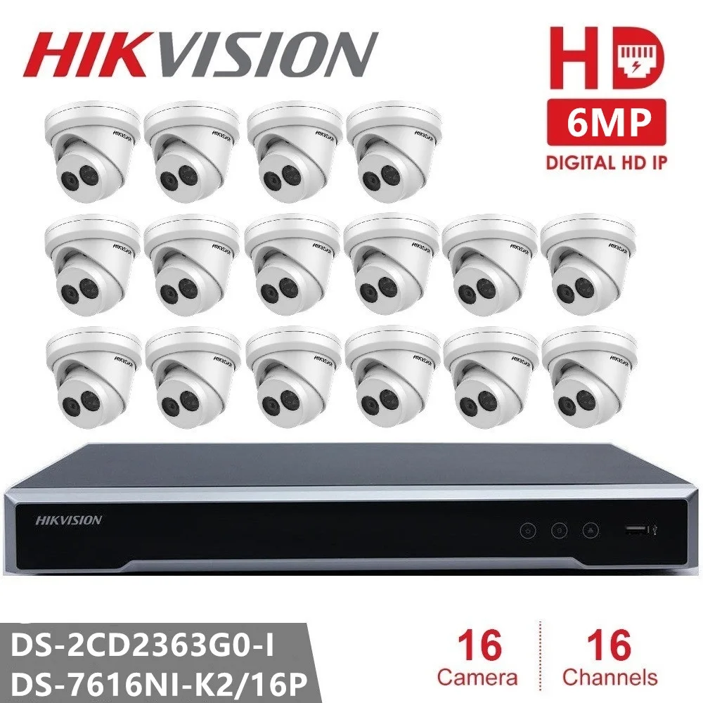 

Hikvision Home Security Camera Kits CCTV Embedded Plug & Play 4K NVR 16CH 16POE + 16PCS 6MP IP Camera Dome Night Vision