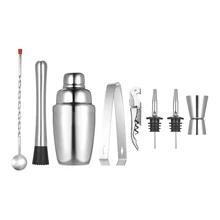 8 unids/set Acero Inoxidable 350 ml Coctelera Jigger Mixer Kit con Muddler Sacacorchos Barra Vertedores de Pinzas Para Hielo Cuchara de Mezcla conjuntos