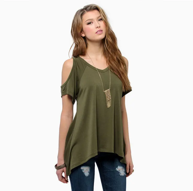 Brand New Off the Shoulder Womens Tops Fashion 2015 Black Dark green Dark red Loose T shirt 