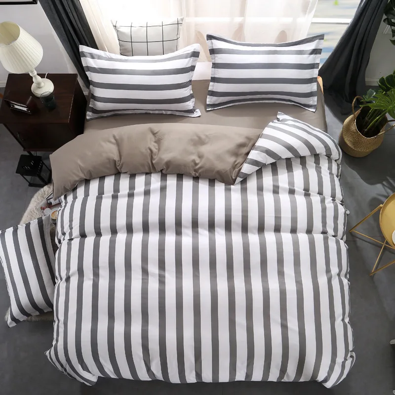 Black White Grey Classic Bedding Set Striped Duvet Cover White Bed